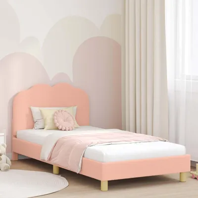 Produktbild von "Schlussverkauf" Einzelbett 1 PLACE - KinderBettgestell einzel - mit Kopfteil - Rosa 90x200 cm Schafstoff C2760