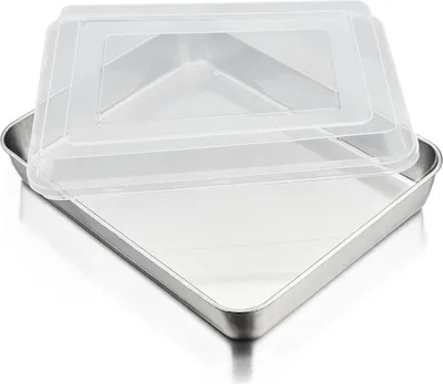 Image de Homikit Plaque à pâtisserie en acier inoxydable avec couvercle 26,5 x 20,5 x 4,7 cm