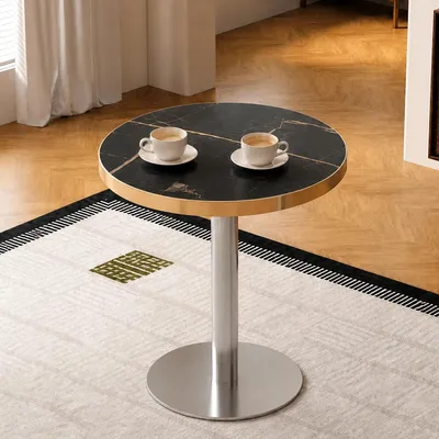 Productafbeelding van Barset, glazen tafel 89 cm + 4 transparante barkrukken, metalen frame, voetsteun (zwart)