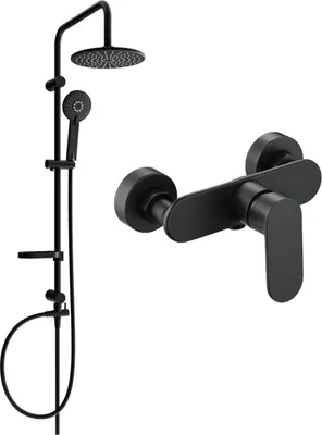 Produktbild von Mexen Carl Brausegarnitur für Aufputzmontage mit Kopfbrause und Mischbatterie Milo, Schwarz - 71340240-70