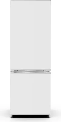 A white refrigerator-freezer combination is shown from the front against a white background.