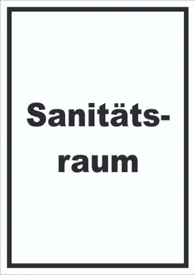 Produktbild von Sanitätsraum Schild mit Text Krankenzimmer hochkant A4 Rückseite selbstklebend