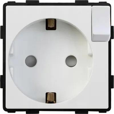 A close-up studio shot of a white electrical socket with a built-in switch.