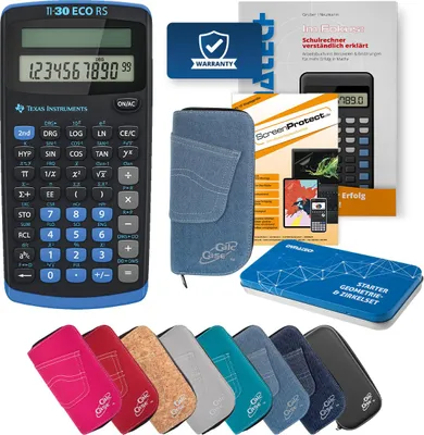 Produktbild von TI-30 ECO RS Taschenrechner mit Tasche hellblau, Schutzfolie, Fachbuch & Zirkel Set