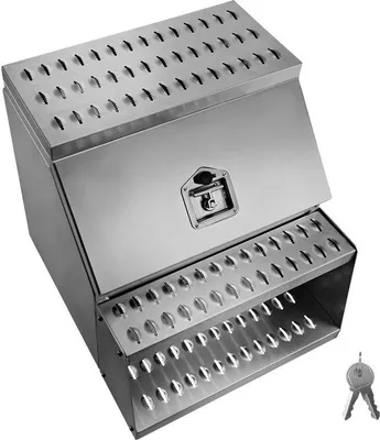 Productafbeelding van Aluminiumen laadbak voor vrachtwagens en kippers, 610 x 695 x 645 mm, waterdicht, met T-slot, inclusief sleutel, voor montage aan de zijkant