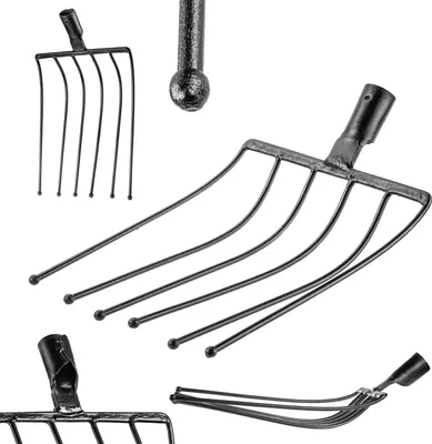 Produktbild von KADAX Kartoffelgabel ohne Stiel, Rübengabel aus robustem Stahl, Steingabel, Kartoffelforke, Steinforke, Drahtgabel, Spatengabel, Heugabel, Grabgabel (Schwarz 6 Zinken)