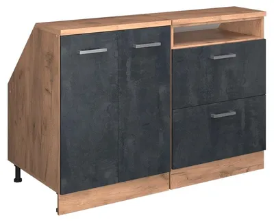 Produktbild von Küchenschrank für Dachschrägen Vicco R-Line Schwarz Beton 120 cm 2er Set Schrankkorpuss 60 cm Tiefe, Model 60407