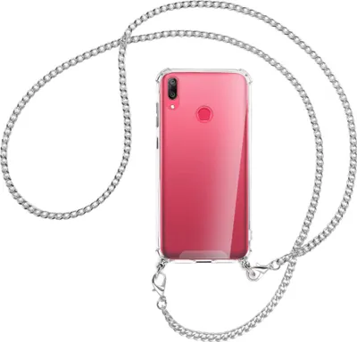 Produktbild von Handykette Backcover-Schutzhülle mit Band (Metall silberfarben) für Huawei Y7 2019, Y7 Prime 2019 - silberfarbene Kette
