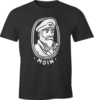 Produktbild von Herren T-Shirt Kapitän Seemann mit Pfeife Schriftzug Moin Fun-Shirt Spruch lustig Moonworks® anthrazit XXL