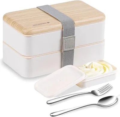 Produktbild von Bento-Set mit Trennwänden und Chrombesteck für stilvolle japanische Mittag- und Mahlzeiten