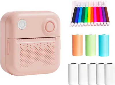 Produktbild von Mini-Thermodrucker, Sofortfotodrucker, BT Verbindung,kompatibel mit Android/iOS, mit 4 Thermopapierrollen + 5 Thermoetikettenrollen + 12 Markern