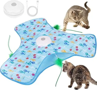 Produktbild von Interaktives Katzenspielzeug: Wiederaufladbares, elektrisches Spielzeug für Katzen mit Berührungssensoren, Mäusegeräuschen, beweglicher Feder, Zwitschern und Vibration