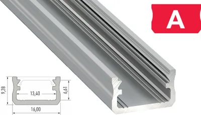 Produktbild von LED Aluminium Profil PD-A 1 Meter Aluprofil Leiste 16 x 9mm Silber eloxiert für 12mm LED Streifen milchige Abdeckung inkl. Endkappen