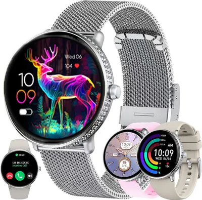 Produktbild von Fur Damen mit Telefonfunktion, 5 ATM Fitness Schrittzähler Herzfrequenz SpO2 Schlafmonitor, Sportuhr Aktivitätstracker