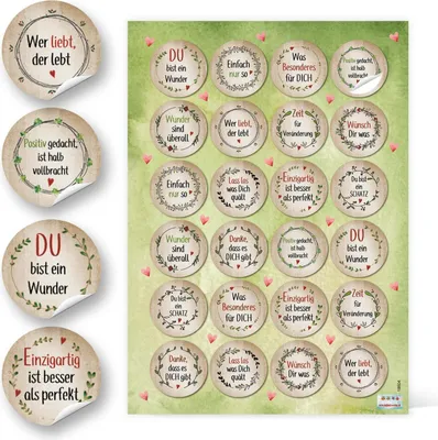 Produktbild von Logbuch-Verlag 24 Motivationsaufkleber Sprüche Aufkleber beige grün rot - gute Wünsche positive Gedanken Motivation Geschenkaufkleber96 Aufkleber / 4 Bögen