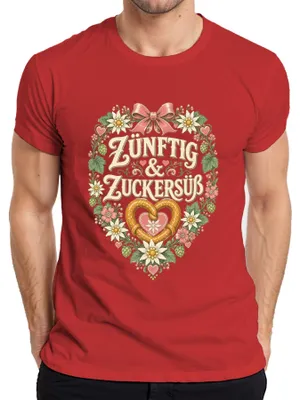 Obrázok produktu pre Zünftig & Zuckersüß: , bavorské tradičné oblečenie "Wiesn", dámske šaty "Dirndl", pánske kožené nohavice "Lederhose", pánske tričko, červená farba, veľkosť 3XL