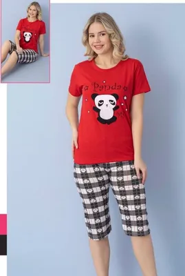 Produktbild von Damen Pyjama Schlafanzug Bermuda Rot XL Shorty Kurz 2-Teiler Set A-65