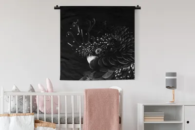Produktbild von MuchoWow® Wandteppich Wandbehang Porträt eines Kakadus mit Krötenfedern - schwarz und weiß 90x90 cm Tapisserie Dekoration Wandtuch - Wandaufhänger