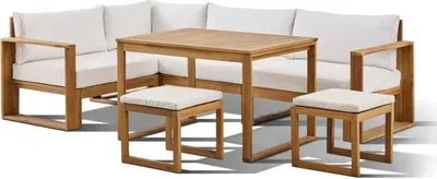 Image de Salon de jardin d'angle modulable - Bois d'acacia - 6 personnes - LEVATA DINING - Blanc cassé + Housse