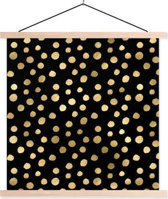 Produktbild von MuchoWow® Textilposter Muster - Punkte - Gold 120x120 cm mit holzfarbenen Rahmen - Textil-Poster