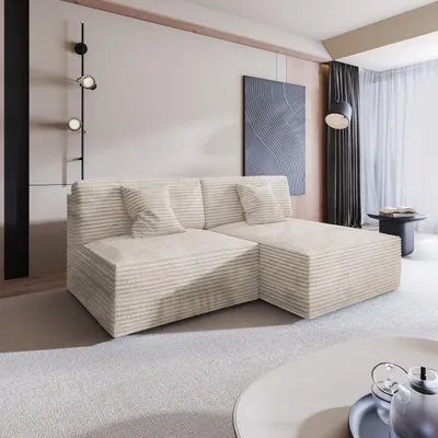 Produktbild von Masseno Ecksofa FIORO mit Schlaffunktion L-Form, Sofa mit Bettkasten, Wohnzimmersofa, Couch, Soffa, Bettsofa, Couchgarnitur- Creme, TILIA 03
