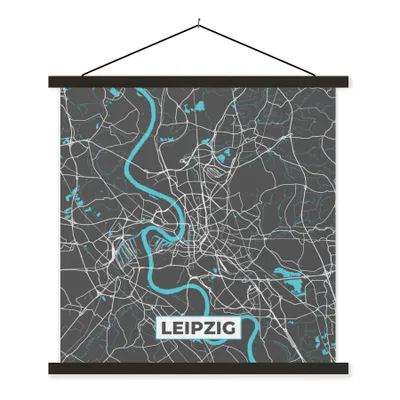 Produktbild von MuchoWow® Textilposter Karte - Leipzig - Blau - Stadtplan - Deutschland 60x60 cm mit schwarzem Rahmen - Posteraufhänger