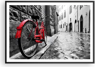Produktbild von Gerahmtes Poster - Schwarzer Rahmen - Straße Fahrrad Kopfsteinpflaster Gebäude - 100x70 cm - Wand Bild - Wanddeko - Wandbilder - Wandposter - Bilderrahmen - Bilder - Kunstdruck - P2BAA100x70-3186