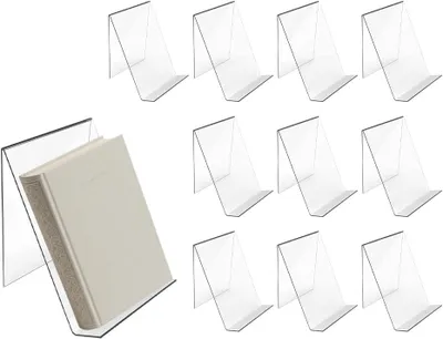 Imagen del producto de Soportes para libros de acrílico transparente, paquete de 10 unidades, versátiles, aptos para libros y tabletas
