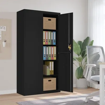 Produktbild von Aktenschrank Schwarz 90x40x180 cm Stahl Schrank BüRo Ordnerschrank AktenschräNke Stahlschrank Aktenschrank
