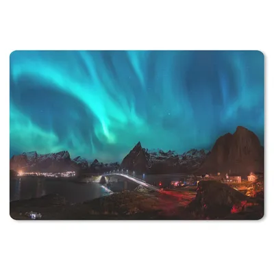 Produktbild von MuchoWow® Mauspad Mousepad Nordlichter - Berg - Haus 27x18 cm - Mousepads - Maus Mat - Pad - Mausunterlage - Büroartikel - Desk Matten