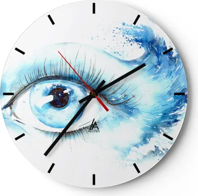 Produktbild von Wanduhr - Rund - Glasuhr - Auge Blau Welle Mensch - 40x40cm - Schleichendes Uhrwerk - Lautlos - zum Aufhängen bereit - Dekoration Modern - Wanddekoration aus Glas - C3AR40x40-2996