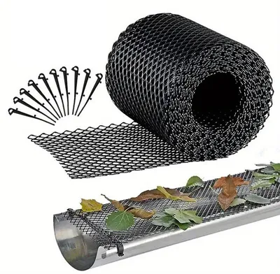 Produktbild von 20 Meter Rolle Dachrinnenschutz für Haus - Carport, Stall mit 30 Klammern - zuschneidbar - Ø 15 cm - Laubschutz - Laubfang mit Befestigungsclips