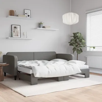 Image de Maison Exclusive - Canapé-lit convertible avec matelas, gris foncé, 90 x 190 cm, tissu