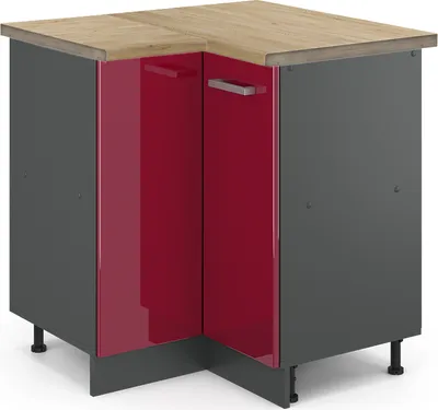 Produktbild von Eckunterschrank Vicco R-Line Rot Hochglanz 75.6 cm , AP Eiche, Model 46901