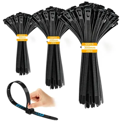 Imagen del producto de Bridas de cable reutilizables, juego de 150 unidades, de 150/200/300 mm