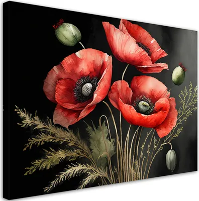 Produktbild von Leinwandbild Gemalte rote Mohnblumen 90x60 Feeby Rot bild für die wand bereit zum aufhängen