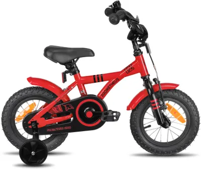 Image de Vélo enfant PROMETHEUS 12 pouces pour garçons et filles, rouge et noir, avec roues d'appui | Freins à câble latéraux et frein à rétropédalage en aluminium | Kit de sécurité inclus | À partir de 3 ans | Édition BMX 12 pouces 2018 …