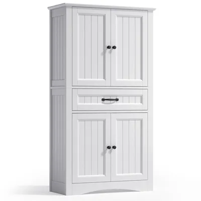 Produktbild von Badezimmer Hochschrank Bealife AP68 73x130x31 cm | Aufbewahrungsschrank mit 4 Türen & 1 Schublade | Weiß