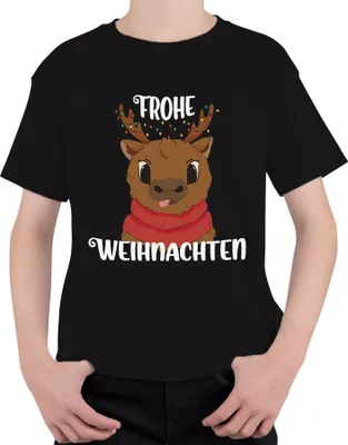 Produktbild von Frohe Weihnachten Rentier Süß - Weihnachten Weihnachtsgeschenk Christmas Uni Kinder T-Shirt, Schwarz, 140