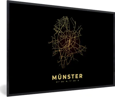 Produktbild von MuchoWow® Gerahmtes Poster Gold - Karte - Münster - Stadtplan 90x60 cm - Poster mit Schwarzem Bilderrahmen Wandposter Rahmen Foto Bilder - Fotorahmen - Foto-Plakat