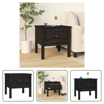 Image de The Living Store Table d'appoint noire 50x50x49 cm pin massif