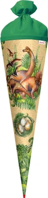 Produktbild von ROTH Schultüte groß Veganosaurus 70 cm rund Rot(h)-Spitze Filzverschluss Zuckertüte Schulanfang