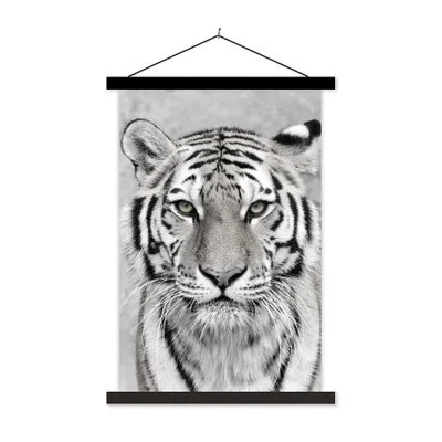 Produktbild von MuchoWow® Textilposter Tiger - Natur - Schwarz - Weiß 120x180 cm mit schwarzem Rahmen - Fotos