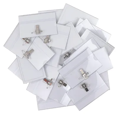 Produktbild von BELLE VOUS 50er Pack Namensschilder Clip - 90 x 56 mm - 50 Namensschilder Schule - 50x Namensschild Halter transparent - 50er Set Namenschild mit