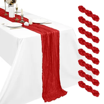 Produktbild von 8 Stück Rote Cheesecloth Tischläufer 45 x 275 cm - Rustikal für Feste