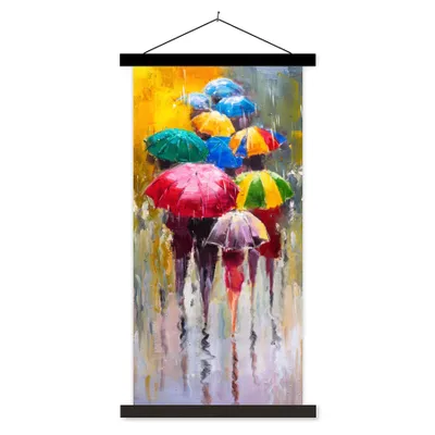 Produktbild von MuchoWow® Textilposter Gemälde - Regenschirm - Öl 60x120 cm mit schwarzem Rahmen - Magnete