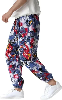 Produktbild von Herren Jogginghose Baumwolle Breit Vintage Locker Bunte Blumen S FALSCHE FOTOS