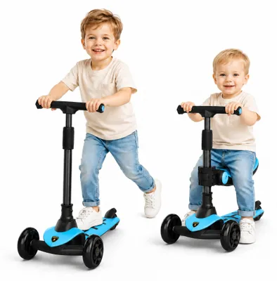 Produktbild von Lamborghini Kinder Roller Scooter ab 3 Jahren bis 50 kg - Tretroller mit Sitz und 2 Lenkmodi, Leichter Aluminiumrahmen, Leuchträdern, Hinterbremse