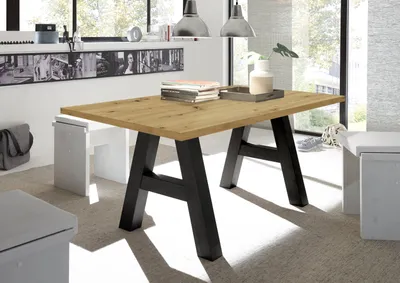 Produktbild von Esstisch >Big System< in schwarzstahl / asteiche - 140x75x90cm (BxHxT)