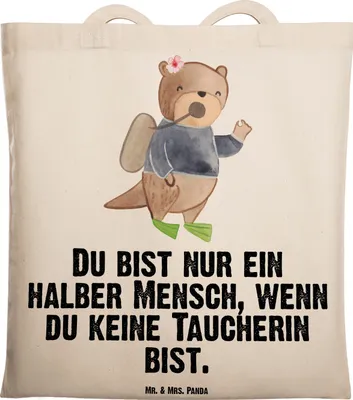 Produktbild von Mr. & Mrs. Panda Shopping Tasche Taucherin Herz - Transparent - Geschenk, Schultasche, Uni, canvas, Laptoptasche, Tote Bag